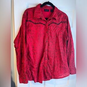 Wrangler Red Lightweight Shirt Jacket with Abstract Design Cowgirl